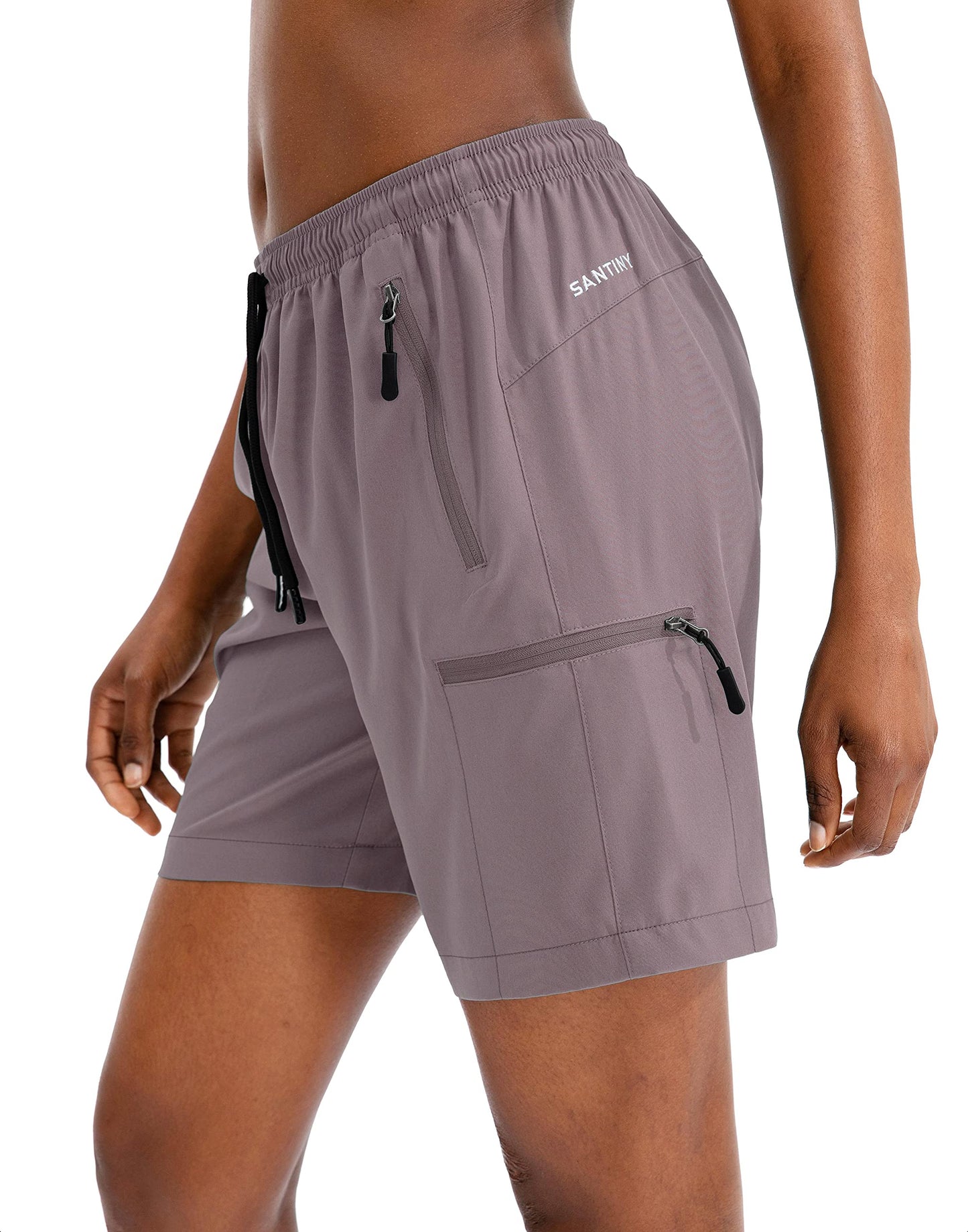 SANTINY Women's 5''/ 7''/9'' Hiking Cargo Shorts Quick Dry Lightweight Summer Shorts for Women Athletic Golf Zipper Pockets(Dusty Purple_L)