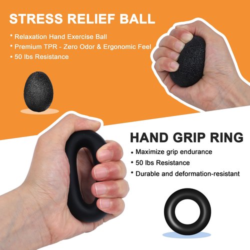 5PCS Grip Strength Trainer Kits, Hand Gripper Strengthener, Forearm Strengthener, Forearm Exerciser, Finger Grip Strengthener, Wrist Strengthener, Stress Relief Ball, Grip Ring, for Muscle Building, Hand Exercisers for Therapy
