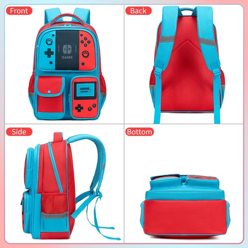 dwgweg Backpack for Boys 3-in-1 Backpack with Lunch Box Set Gaming Bookbag stylish kids travel backpack for boys 6-18 Kids Junior High School Primary School Back pack (Red-blue-set)