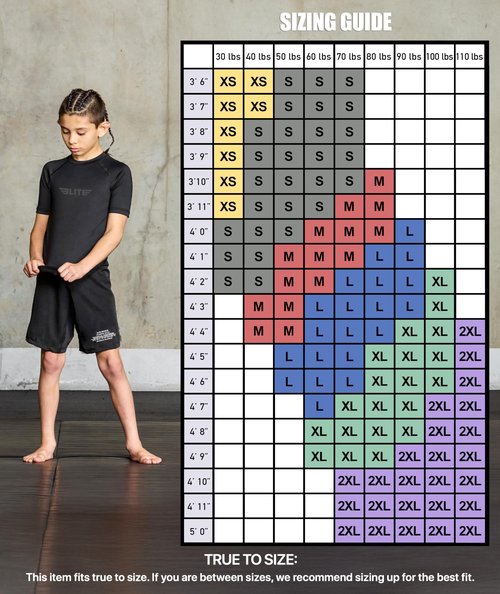 Elite Sports Kids Jiu Jitsu BJJ Rash Guard, Short Half Sleeve Compression Shirt for Youth Boys Girls Sports Nogi Training Black