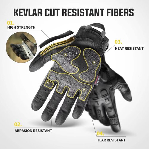 ZUNE LOTOO Tactical Gloves for Men, Touchscreen Motorcycle Gloves Padded Finger Impact Protection, Black Leather Safety Work Gloves Cut Resistant for Paintball Airsoft Range Skeleton Women Large