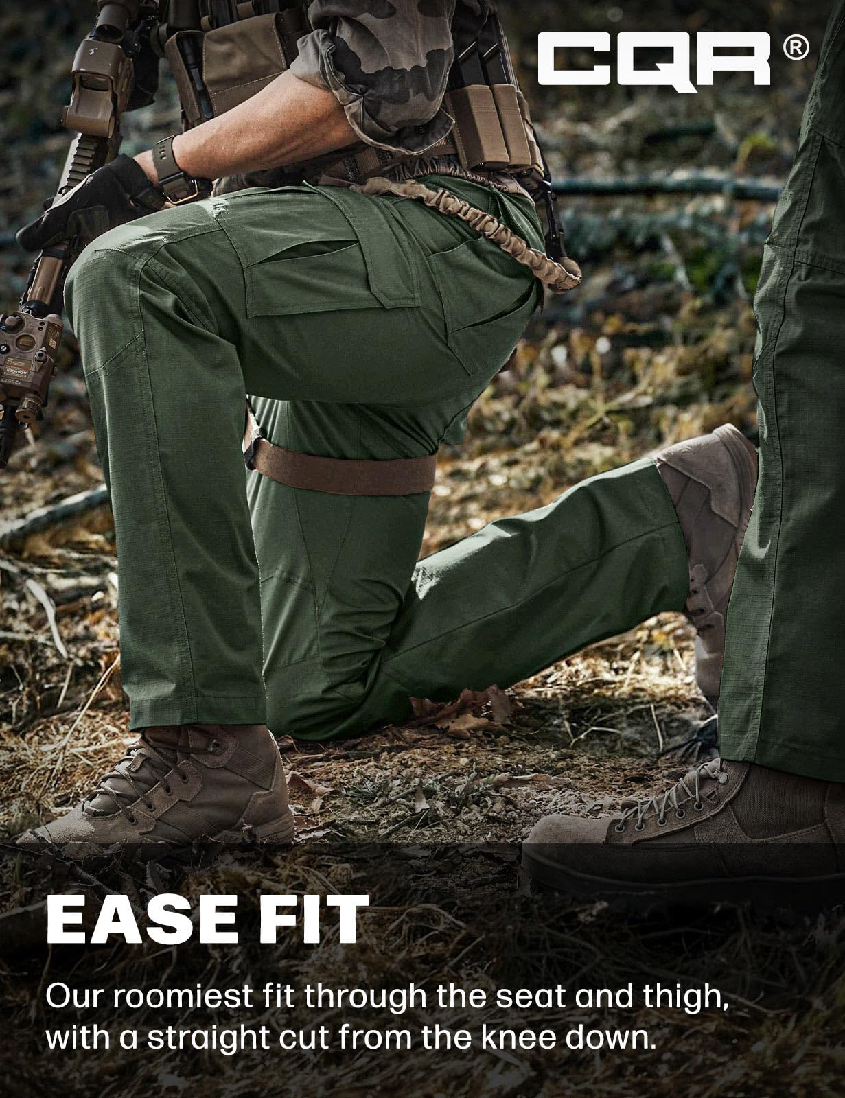 CQR Men's Tactical Pants, Water Resistant Ripstop Cargo Pants, Lightweight EDC Work Hiking Pants, Outdoor Apparel, Raider Green Kelp, 46W x 30L