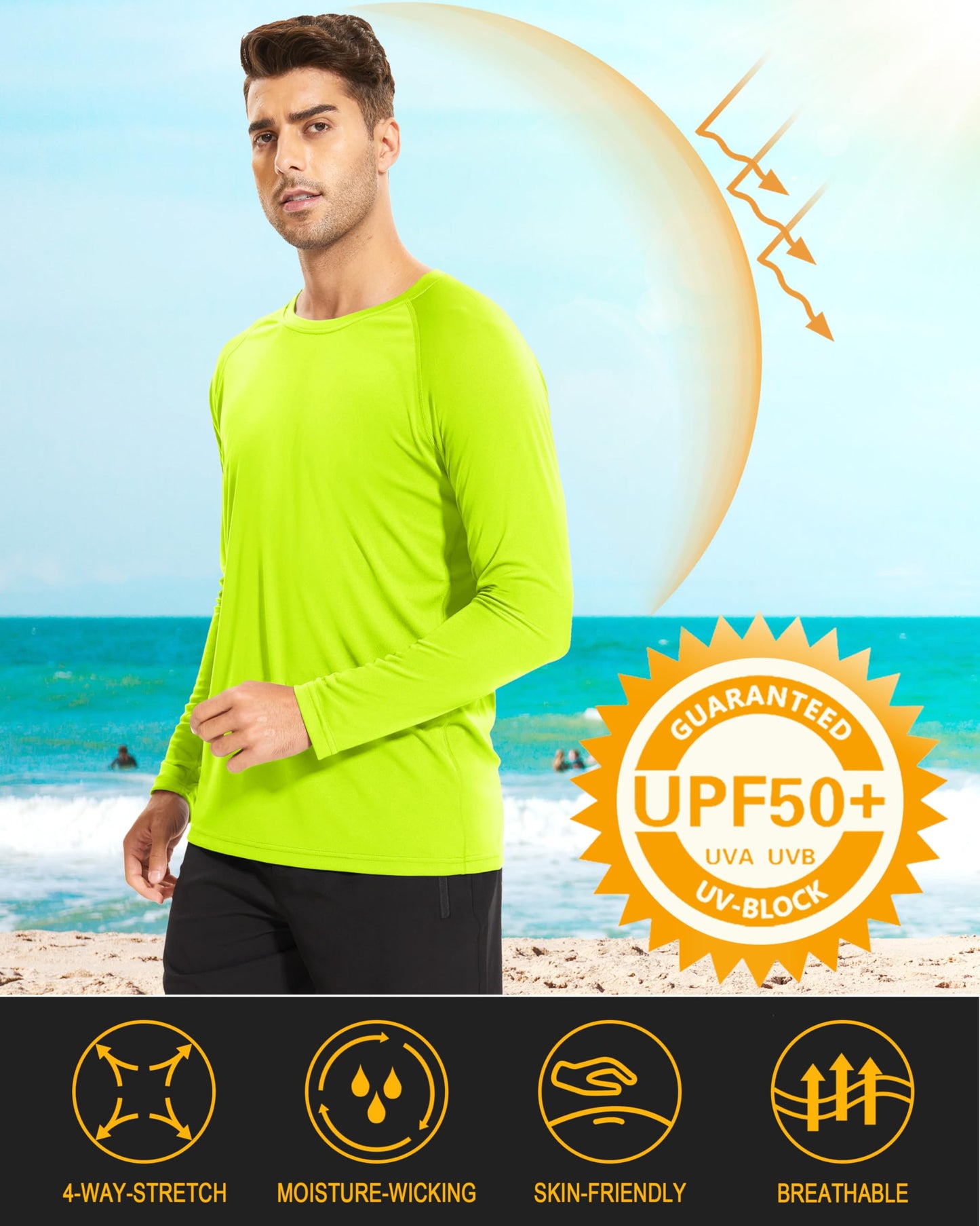 MAGCOMSEN Mens Long Sleeve Shirts UV Protection Shirts Dry Fit Shirts Rash Guard Men Swim Workout Shirt Mint Green,3XL