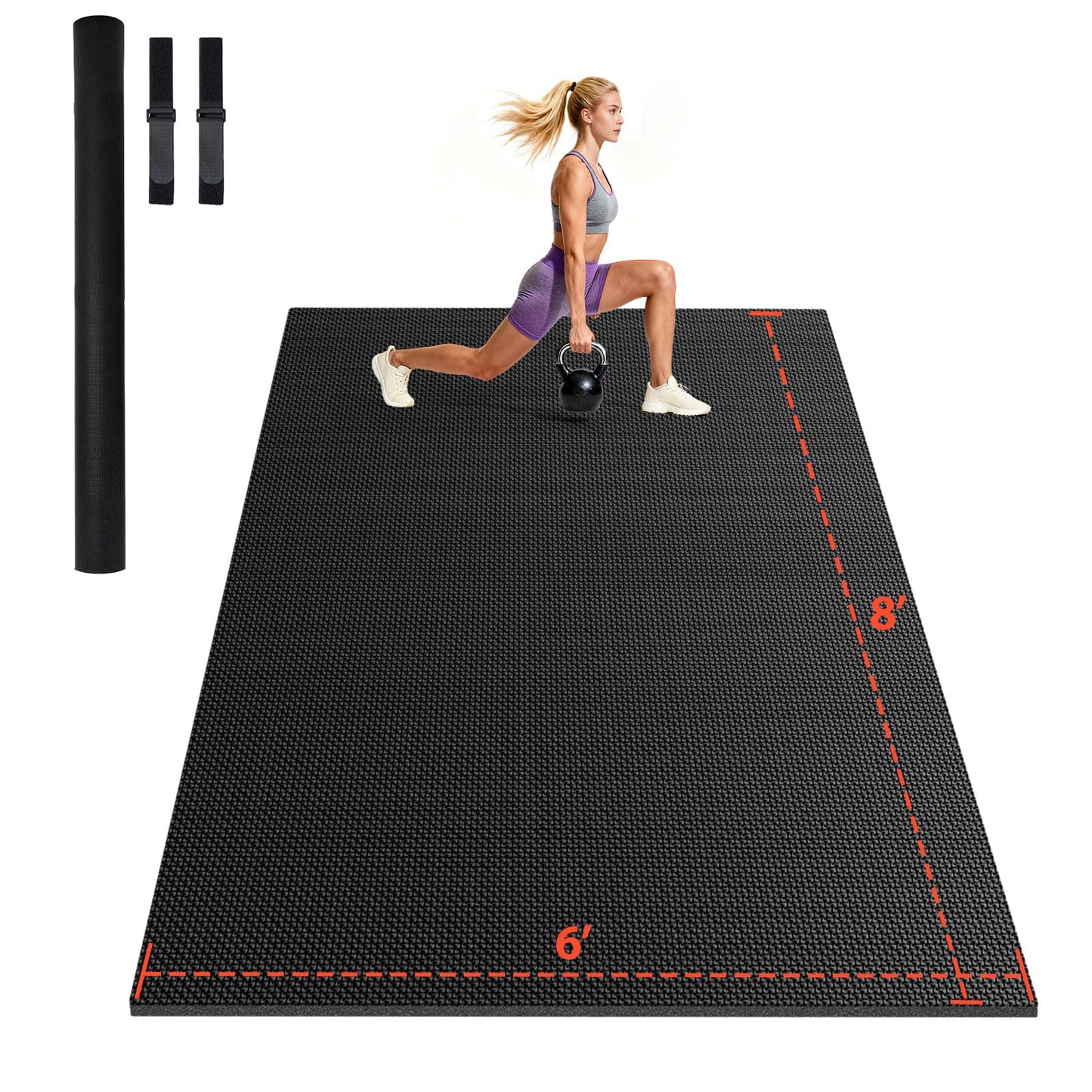 Stepwaver Extra Large Exercise Mat, 8'x6' (7mm) Extra Thick Workout Mats for Home Gym Flooring, Non-Slip, Ultra Durable, High-Density Gym Mat for Cardio,Yoga, Jump Rope, MMA, Weights - Black