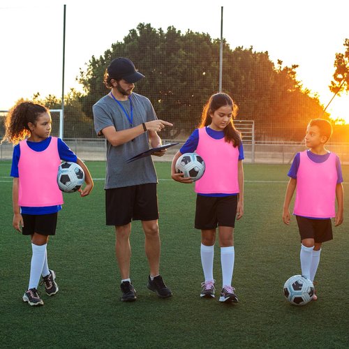 CIATBYYJ 12Pcs Youth Pinnies Scrimmage Vests, Sports Pennies for Youth Adults Soccer Basketball Scrimmage Training Vests,Team Sport Practice Jersey Chartreuse Pink