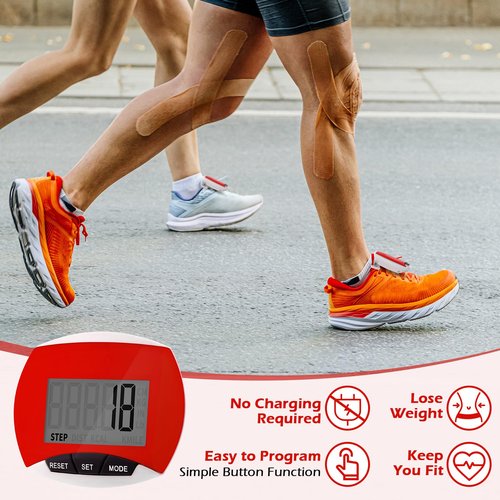 Copkim 4 Pcs Pedometers for Walking Step Counter Step Tracker Steps and Miles LCD Counters Portable Clip on Pedometers for Seniors Women Jogging Hiking Running Walking(Red)