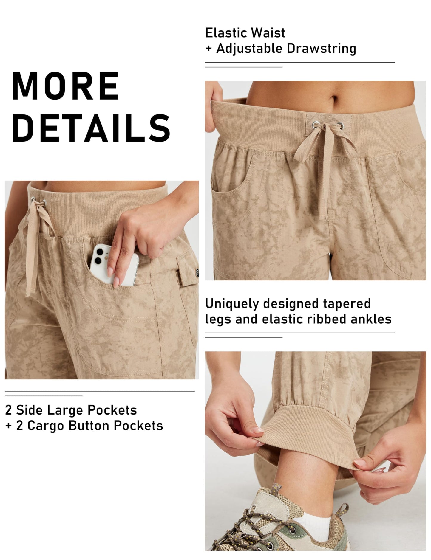 MoFiz Hiking Cargo Pants for Women with Pockets Lightweight Quick Dry Athletic Outdoor Summer Travel Casual Joggers Sweatpants Camouflage Khaki S