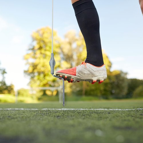 Get Out! Soccer Corner Flags Set of 4-60 Inch Training Agility Poles - Large 13 x 10 Inch Soccer Practice Flags - Spring Mounted Spike Anchored Corner Flag Poles for Outdoor Grass Fields