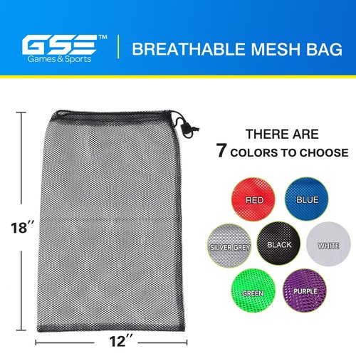 GSE Games & Sports Expert 18"x12" Black Mesh Drawstring Bag for Baseballs, Softballs, Tennis, Pickleball Balls, Golf Balls. Mesh Sports Equipment Bag with Lock for Gym, Swim Gear, Laundry & Toys
