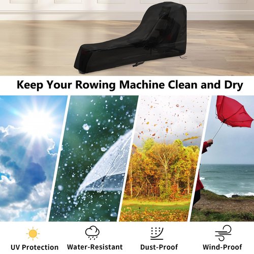 MUTUSHI Rowing Machine Cover Concept 2 Rower Accessories Waterproof Dustproof Fitness Equipment Cover Fit for Concept 2 Rowing Machine 95" L x 24" W x 40" H Black