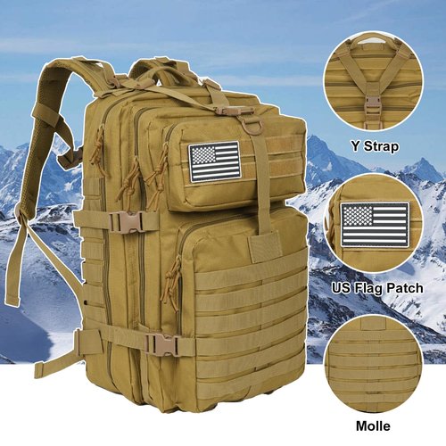 Oraynn 50L Large Military Tactical Backpack Molle Army Assault Pack for Travel Camping Hiking Fishing Backpack for men (khaki)