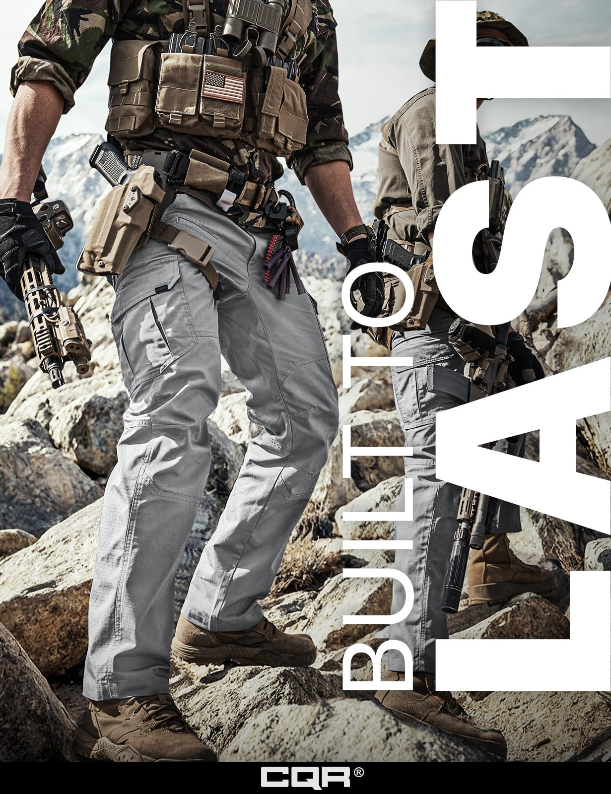 CQR Men's Tactical Pants, Water Resistant Ripstop Cargo Pants, Lightweight EDC Work Hiking Pants, Outdoor Apparel, Raider Stone, 30W x 32L