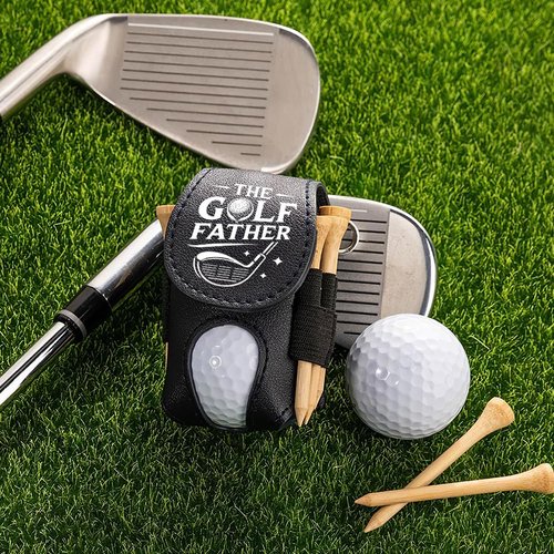 Wrappiness The Golf Father Black Golf Ball Bag - Golfer Accessories for Men Premium Leather Ball Pouch with Clip - Custom Golf Tee Pouch Unique Dad Gift for Fathers Day, Birthday, Christmas