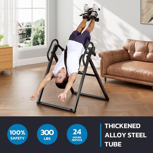 YOLEO ITX360 Inversion Table for Back Pain 2025 Foldable Inversion Table w/ Removable Lumbar Pad, Reversible Ankle Holders, Easy Assembly (Black)