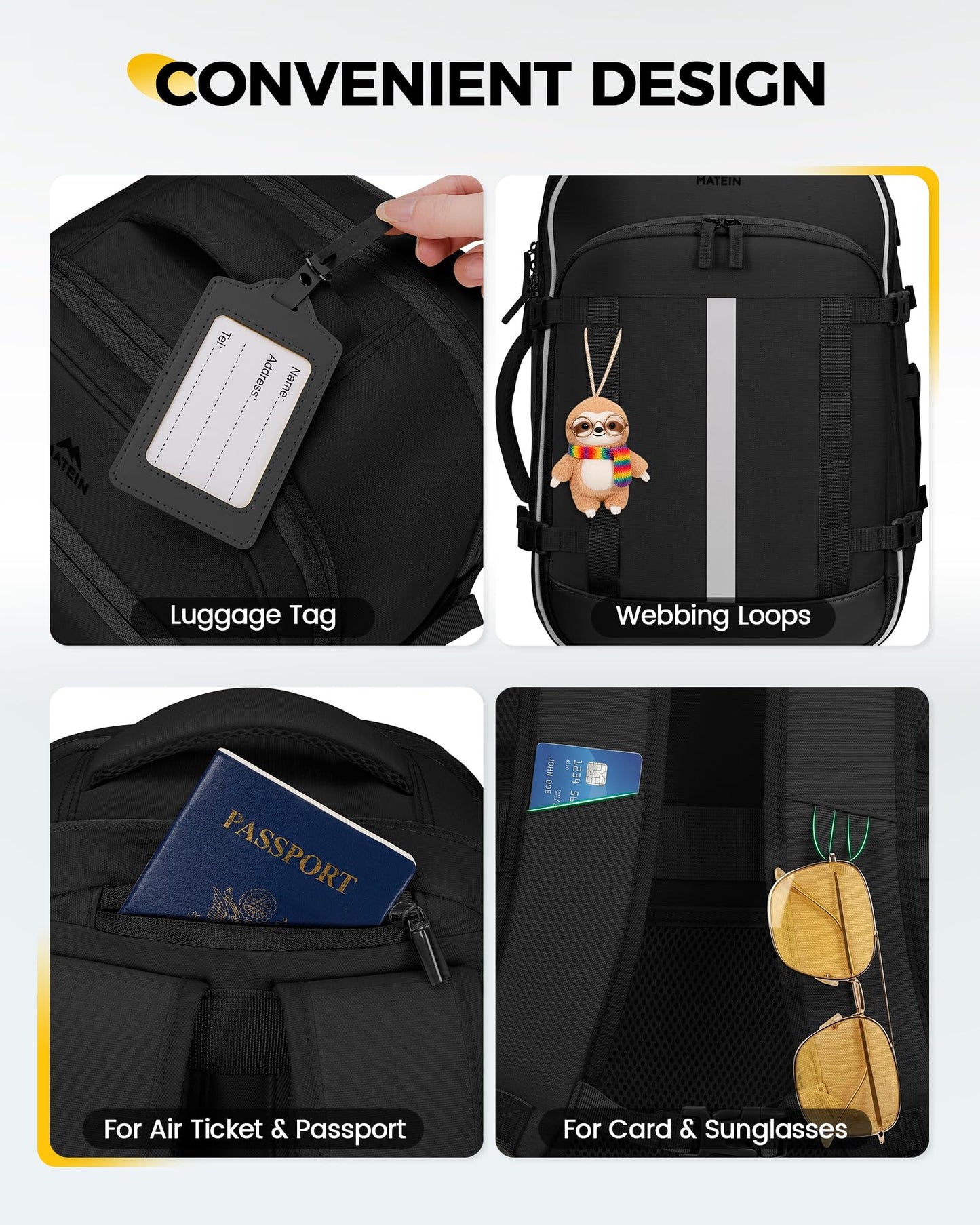 MATEIN HER 40L Travel Backpack with Shoe Compartment, TSA Personal Item Bag