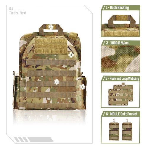 GFIRE Tactical Vest Quick Release Lightweight Vest Adjustable Breathable Weighted Vest for Training, Camouflage, Mens
