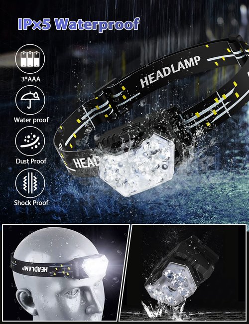 Eirnvop 2000 Lumen 9 LED Headlamp 2 Pack, Ultra Bright Head Lamp with 6 Modes, IPX5 Waterproof Head Light, Lightweight Head Flashlight for Running Night-Walking Camping, 6 AAA Batteries Included