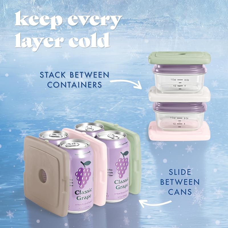 Cool Coolers Slim Ice Packs 4 Pack for Lunch Bags – Multi Pastel Variation