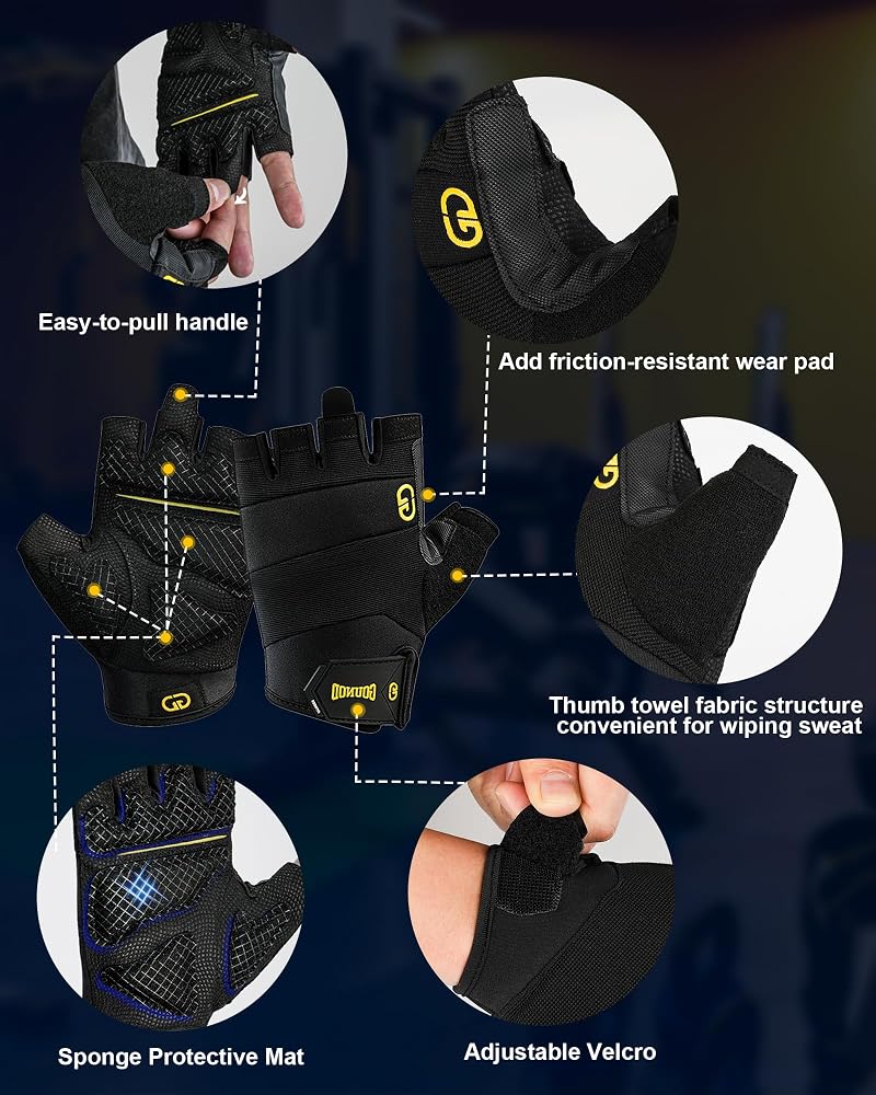 Weight Lifting Gloves for Men & Women, Fingerless Padded Gym Gloves (Small) – Non-Slip Grip, Short Wrist, Training & Cycling