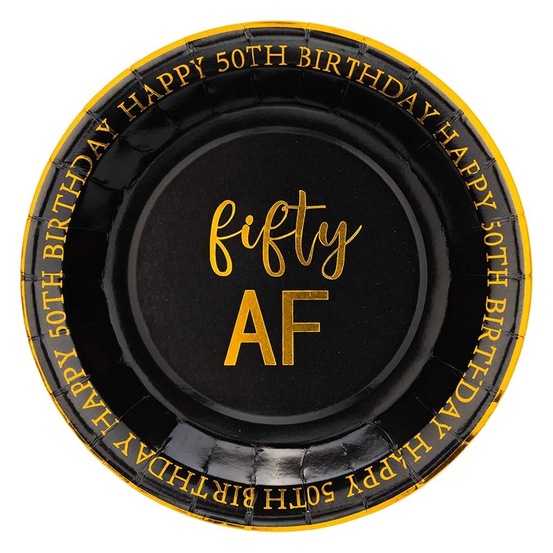50th Birthday Plates 9 In - Gold Foil 50th Anniversary Party, BPA-Free 50 Ct