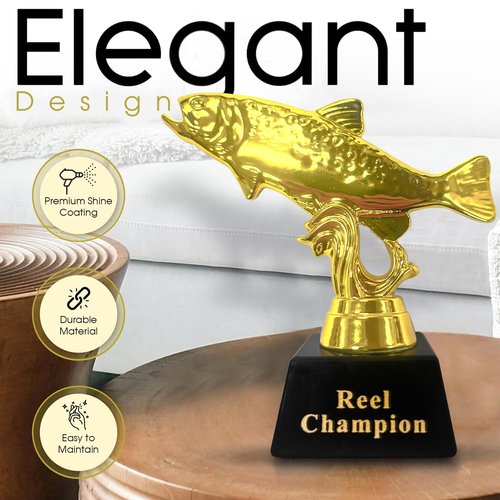 Vaulted Skulls & Co Fish Trophy | Reel Champion Trophies | Golden Fishing Trophy | Big Fish Trophy | Award for Fish Derbies and Fishing Tournaments | Fishing Prizes | Gold/Black | 3"