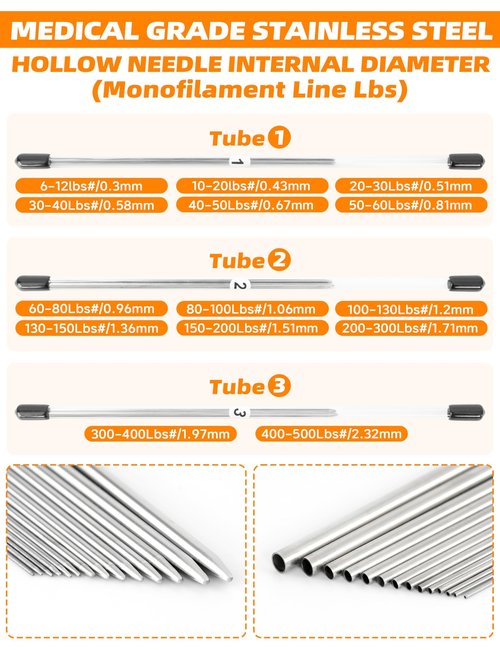 BLUEWING Hollow Spectra Threading Looping Splicing Needles Kit 23pcs Stainless Steel Fishing Rigging Needle Set, 6in