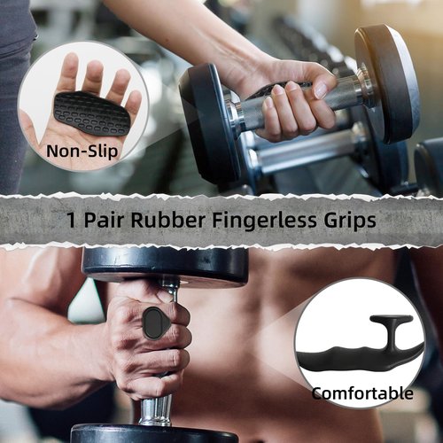 Gym Workout Grips for Women Men, Rubber Fingerless Anti-Slip Grips Gloves Pull Up Grips No Sweaty Palm Grips Hand Protection for Gym Training and Exercise, Weight Lifting, Bar Pad (Pair)