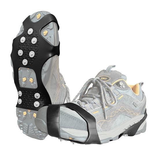ice Snow Grips: 10 Nail Spikes, Stretchable Snow Grips for Men Women. Ideal for Winter Activities Like Walking, Running, Hiking, Mountaineering, Ice Fishing, or Dog-Walking (M:10-13 W:8-11)