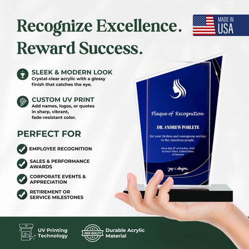 Victory Trophy - Custom Acrylic Award Plaque for Employee Recognition, Graduation, Retirement, Corporate Gifts, Milestone Celebrations, and Sports Achievements (6-inch)
