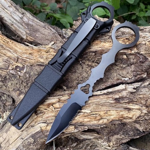 noxozoqm 440C Fixed Blade Camping Knife, 6.7 Inch Portable Straight Knifes, Fixed Blade Knife with Kydex Sheath for Outdoor Tactics, and Camping (white)