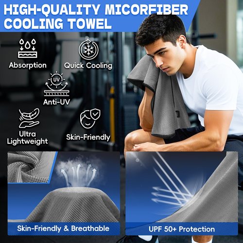 SOOWASH Cooling Towels for Neck & Face (6-Pack) Cooling Towel for Hot Weather Gym, Sports, Yoga Microfiber Reusable Cooling Towels Instant Cooling Rags with UPF 50+ 40"x12"(Gray+Yellow+Green)
