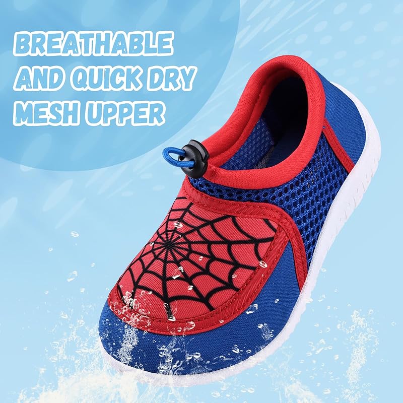 WateLves Kids Water Shoes - Quick-Dry Beach Aqua Socks for Boys & Girls, Red+Blue Toddler Size