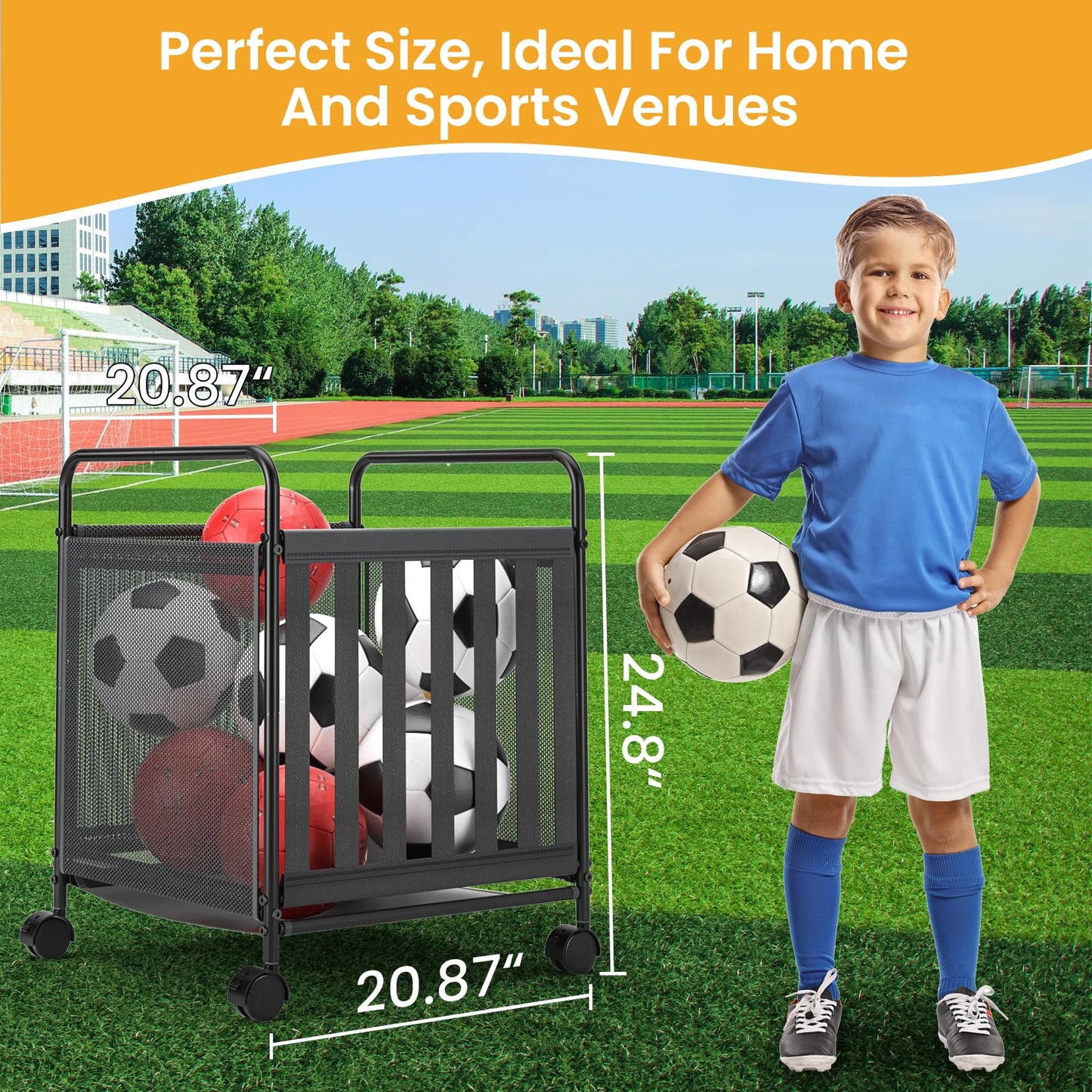 Ball Storage Bin Rolling Storage,Garage Sports Equipment Organizer,Outdoor Toy Box, Gym and Schools, Garage Organization,Can Store basketballs, Footballs and Sports Equipment.(Black)