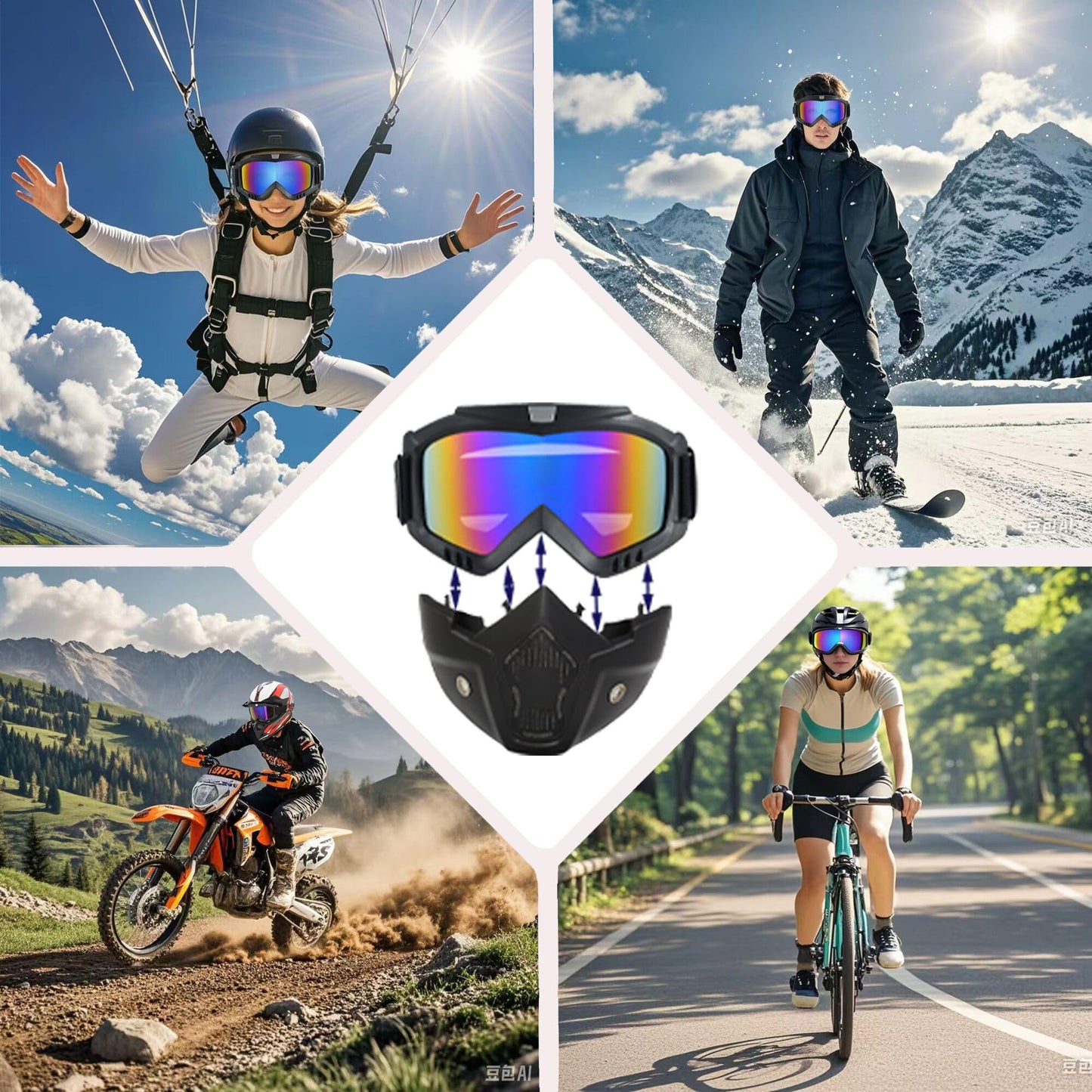 OQUQO 2 Pack Airsoft Mask Full Face, Tactical Mask, Motorcycle Helmet Goggles with Removable Face Mask for Men Women