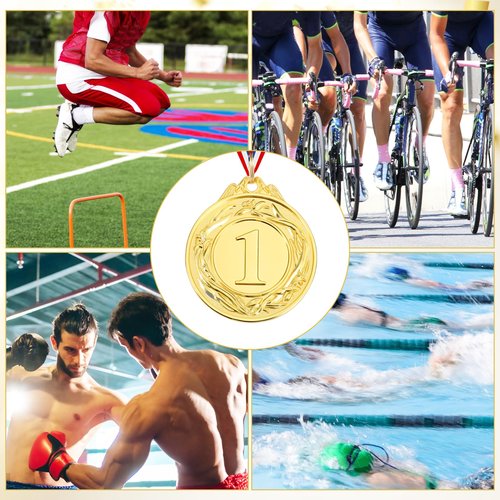 Aysatogc 6 Pieces Gold Medals, 1st Place Award Winner Medals Awards for Kids Winner with Ribbon Gold Prizes for Sports Competitions Party Spelling Bees, Olympic Style