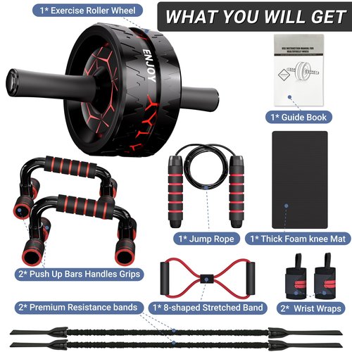 Readaeer Ab Roller Wheel, Ab Exercise Wheels Kit with Ab Roller, Resistance Bands, Knee Mat, Jump Rope, Push-Up Bar