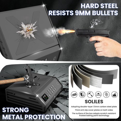 Gun Safe,3 Ways Biometric Pistol Safe with LCD Display of Temperature Humidity USB Port, Emergency Power Supply Gun Lock Box for Home Bedroom Bedside Nightstand and Car
