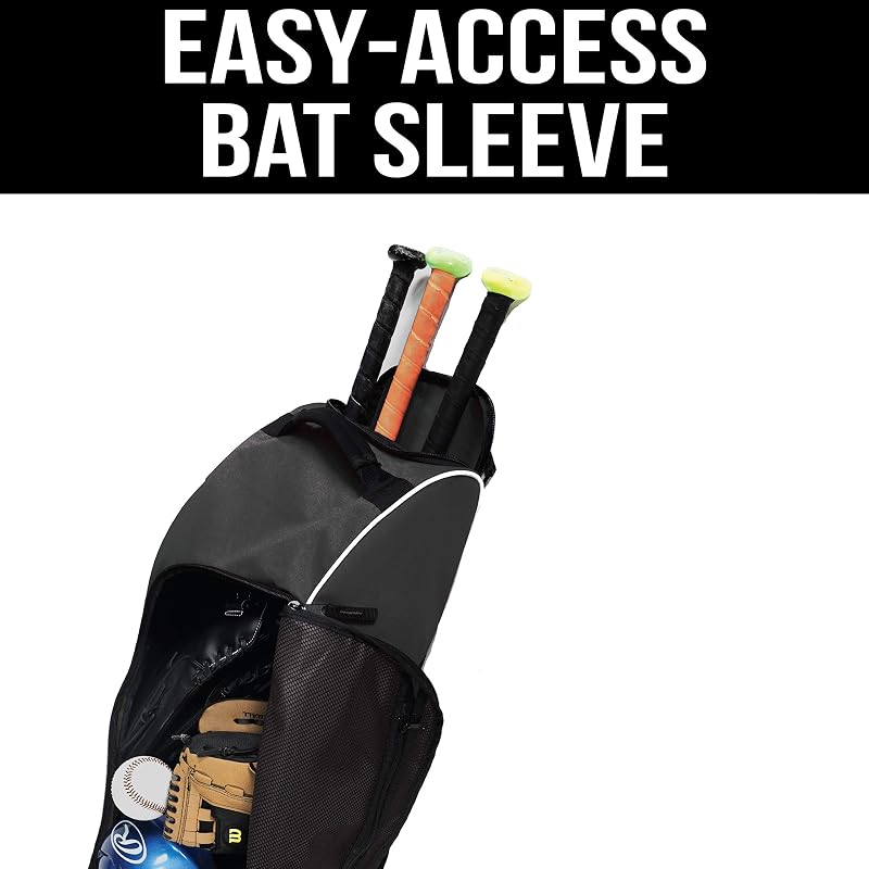 Athletico Rolling Baseball Bag - Wheeled Bat Bag for Baseball, TBall, Softball (Black variant)