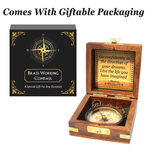 Brass Compass with Wooden Box, 𝗚𝗿𝗮𝗱𝘂𝗮𝘁𝗶𝗼𝗻 𝗚𝗶𝗳𝘁𝘀 𝗳𝗼𝗿 𝗛𝗶𝗺 𝟮𝟬𝟮𝟱, High School, College Graduation Gifts, Inspirational Gifts and Motivational Present, Birthday Gift for Son