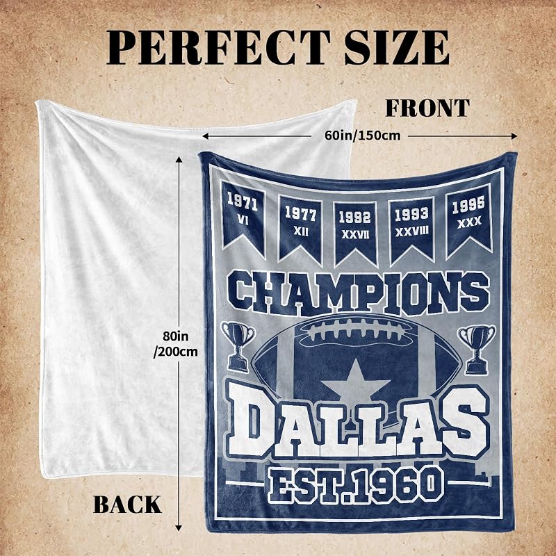 80x60 In Football Blanket - Lightweight Soft Flannel Throw in Blue