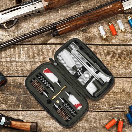 Magsaddle Shotgun Cleaning Kit for 12 Gauge, 12 GA Bronze and Spring Bore Brushes, Cotton Mops, Nylon Brush, Cleaning Pick, Brass Patch Holder, 33 inch Cleaning Rods with Zippered Compact Case