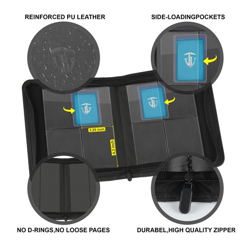 TCGUARD Toploader Binder,Holds 112 Toploaders, 4 Pocket Top Loader Binders for 3" x 4" Rigid Card Holders for Trading Cards or Sports Cards Binders (Black)