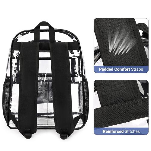 ZORFIN Clear Backpack Heavy Duty for School & Work – 18in Transparent PVC Bag with Large Capacity & Reinforced Straps – See Through Bookbag for Men, Women, Boys & Girls, Workplace Security Black