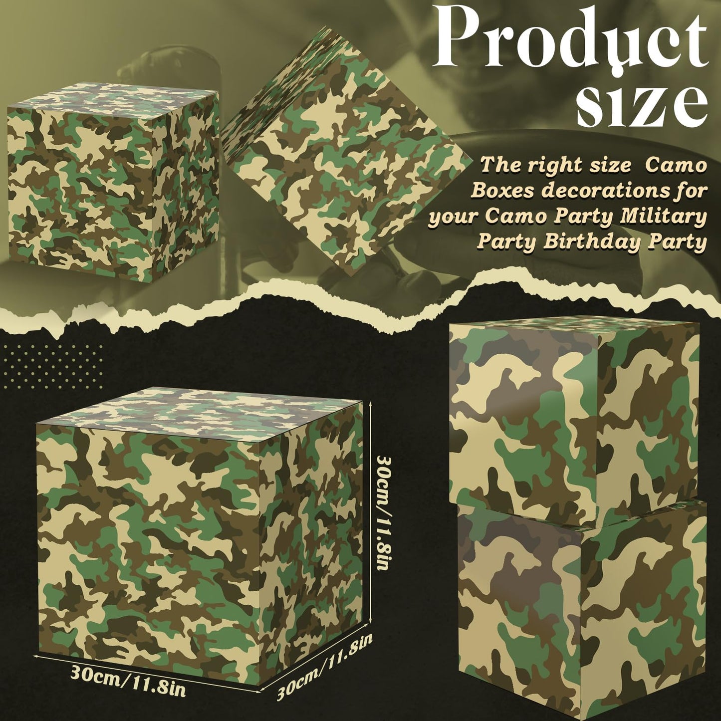 Fjoron 6 PCS Camo Boxes Decor Camo Birthday Party Decor Box Camouflage Photo Booth Props for Military Party Jungle Party Boys Birthday Party Decor Supplies