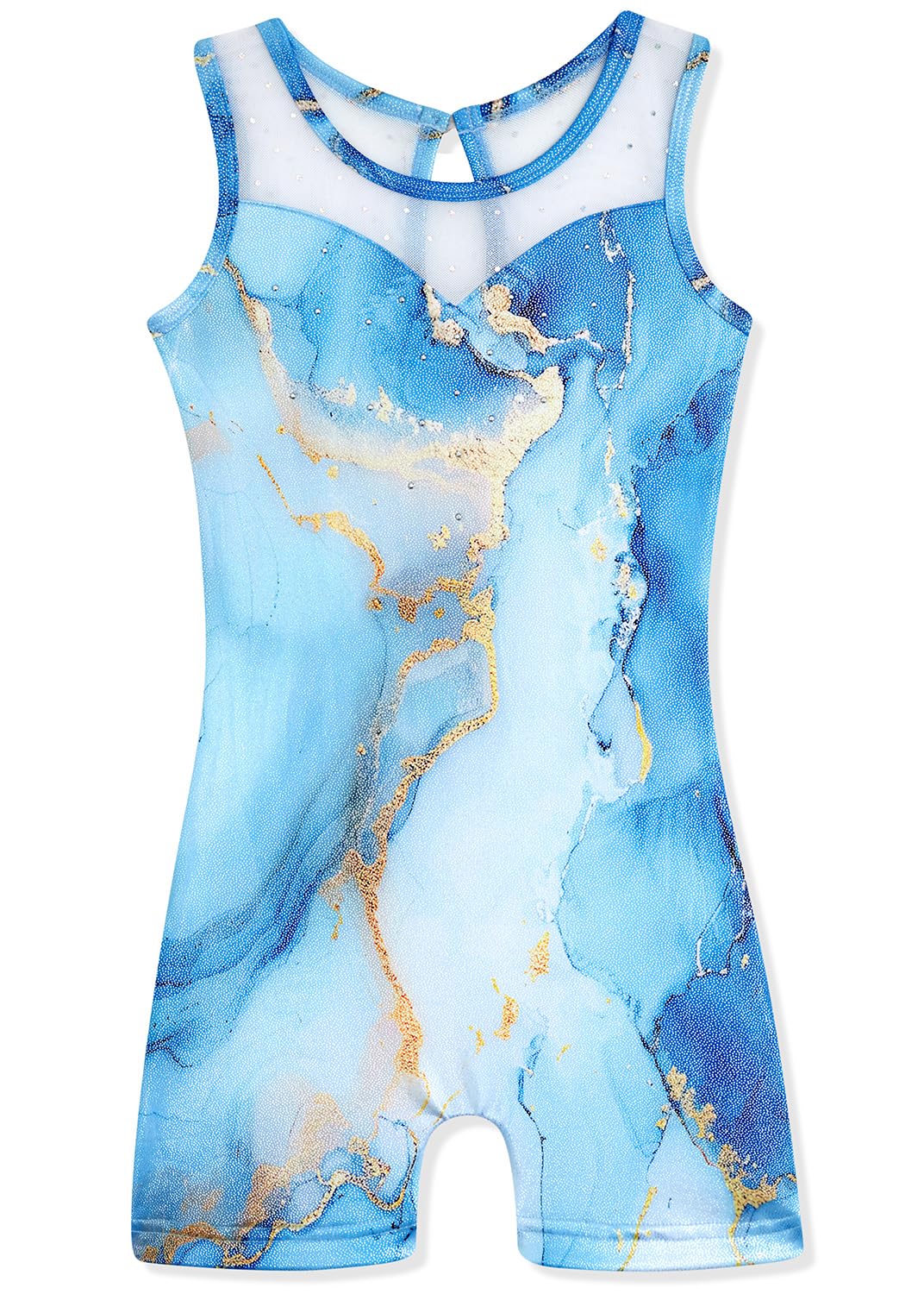 HOZIY 5t Gymnastics Leotards for Girls Size 4t Years Blue White Marble Falling Diamond Rhinestone Spliced Tumbling Outfits Biketard Practice Ropa De Niña Para Gimnasia Suit