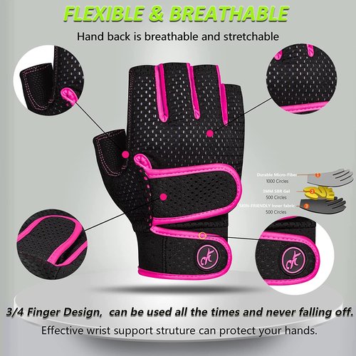 MOREOK Workout Gloves - Padded Weight Lifting for Men/Women, [3MM Gel] Fingerless Grip Gym Fitness Gloves Pink-S