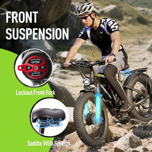 Qweepei Peak 5000W Dual Motor Ebike,52V 32AH Battery Electric Bike for Adults Fast 47MPH 100 Miles Long Range E Bike with Rear Bag 24Inch Fat Tire Commuter Electric Bicycle for Men Women UL Certified