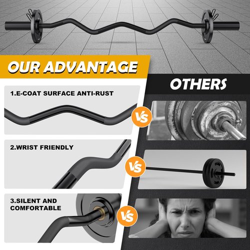 Olympic EZ Curl Barbell Bar 47", Mute Bearings - 2" Curl Bar for Weight Lifting, Hip Thrusts,Biceps,Squat-Home Gym Weight Bar-Chrome Curling Strength Training, 2Pcs Collars(800lbs Weight Capacity) (Black)