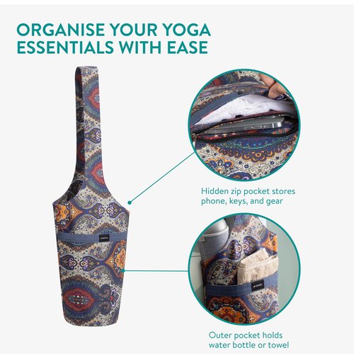 Navaris Yoga Mat Bag - Boho Shoulder Carry Bag with Three Pockets - Storage for Pilates Mats - Lightweight, Durable and Foldable Bag - Perfect for Gym, Shopping and More