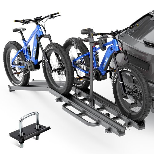 YZONA 200 LBS Capacity 2 EBike Racks with Ramp, Lockable & Foldable Fat Tire Bike Carrier, up to 5" Bike Racks, Electric Bicycles Racks Platform for Standard, Fits 2" Hitch for SUVs Cars Trucks Vans